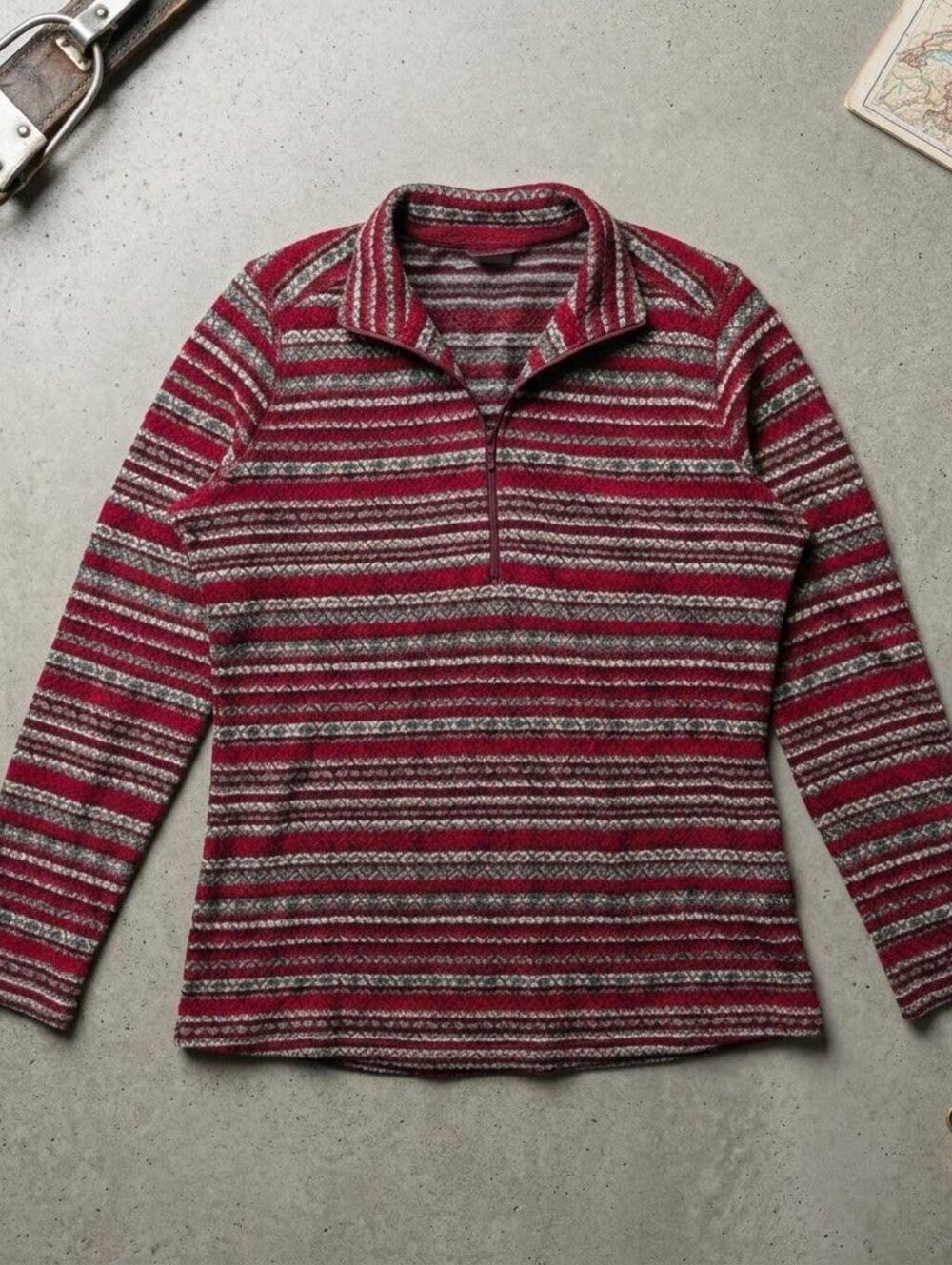 Woolrich Striped Quarter Zip Pullover M Red Cabincore Apres Ski Granola Girl